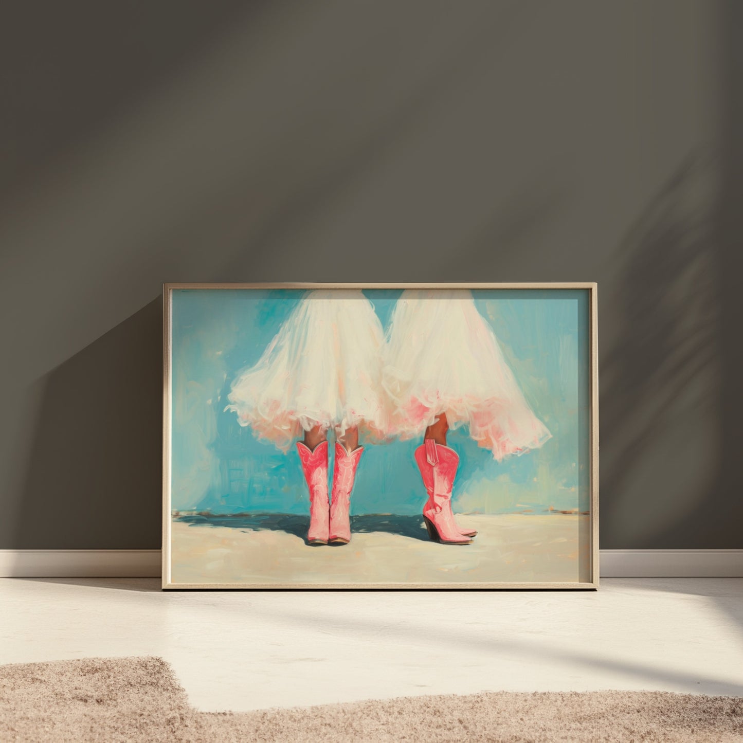 Premium Poster of Two Women In White Dresses Wearing Pink Boots Posters