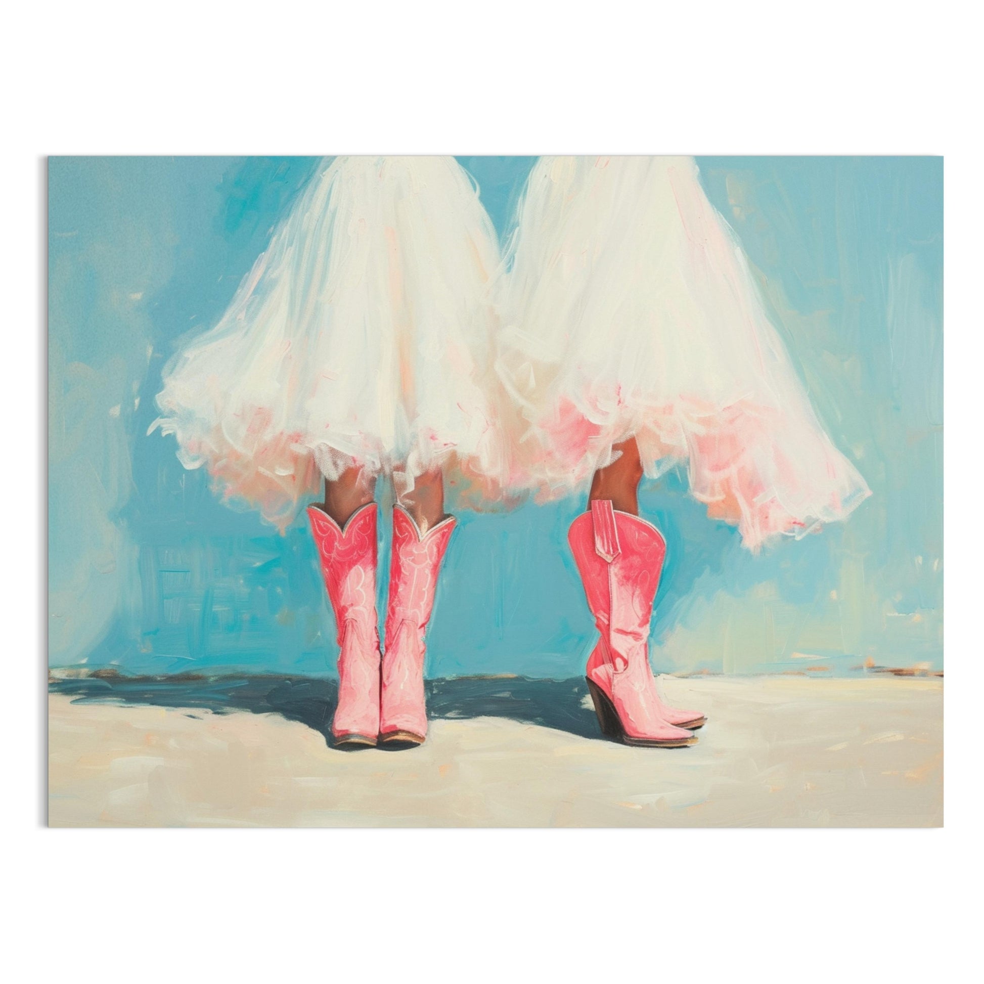 Premium Poster of Two Women In White Dresses Wearing Pink Boots Posters