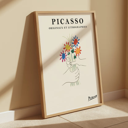 Premium Poster of Unique Art Decor Picasso Hand Drawn Bouquet Posters