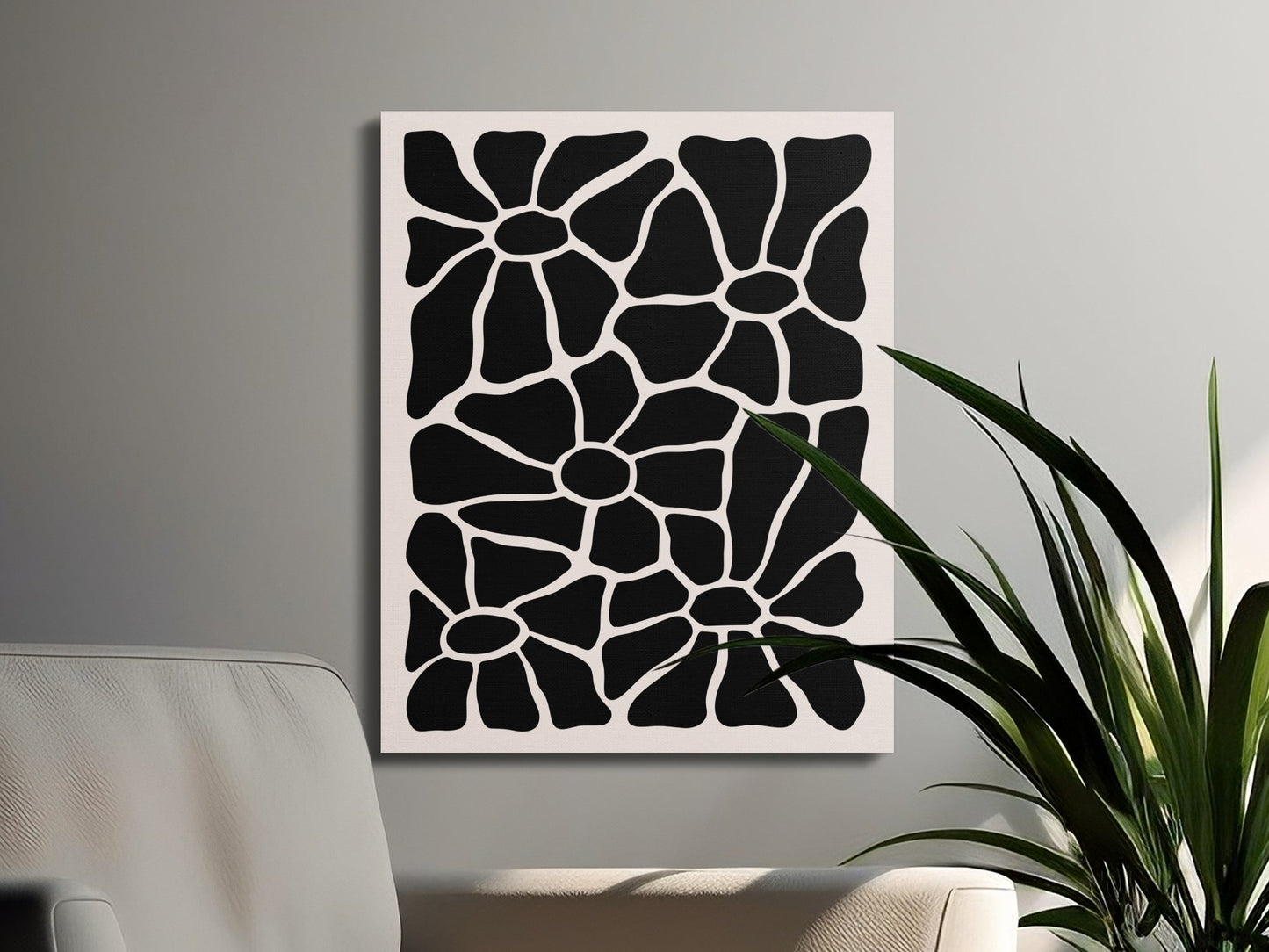 Premium Poster of Unique Black and White Floral Wall Art Canvas Wraps