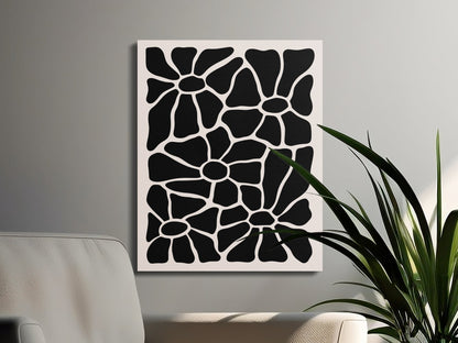Premium Poster of Unique Black and White Floral Wall Art Canvas Wraps