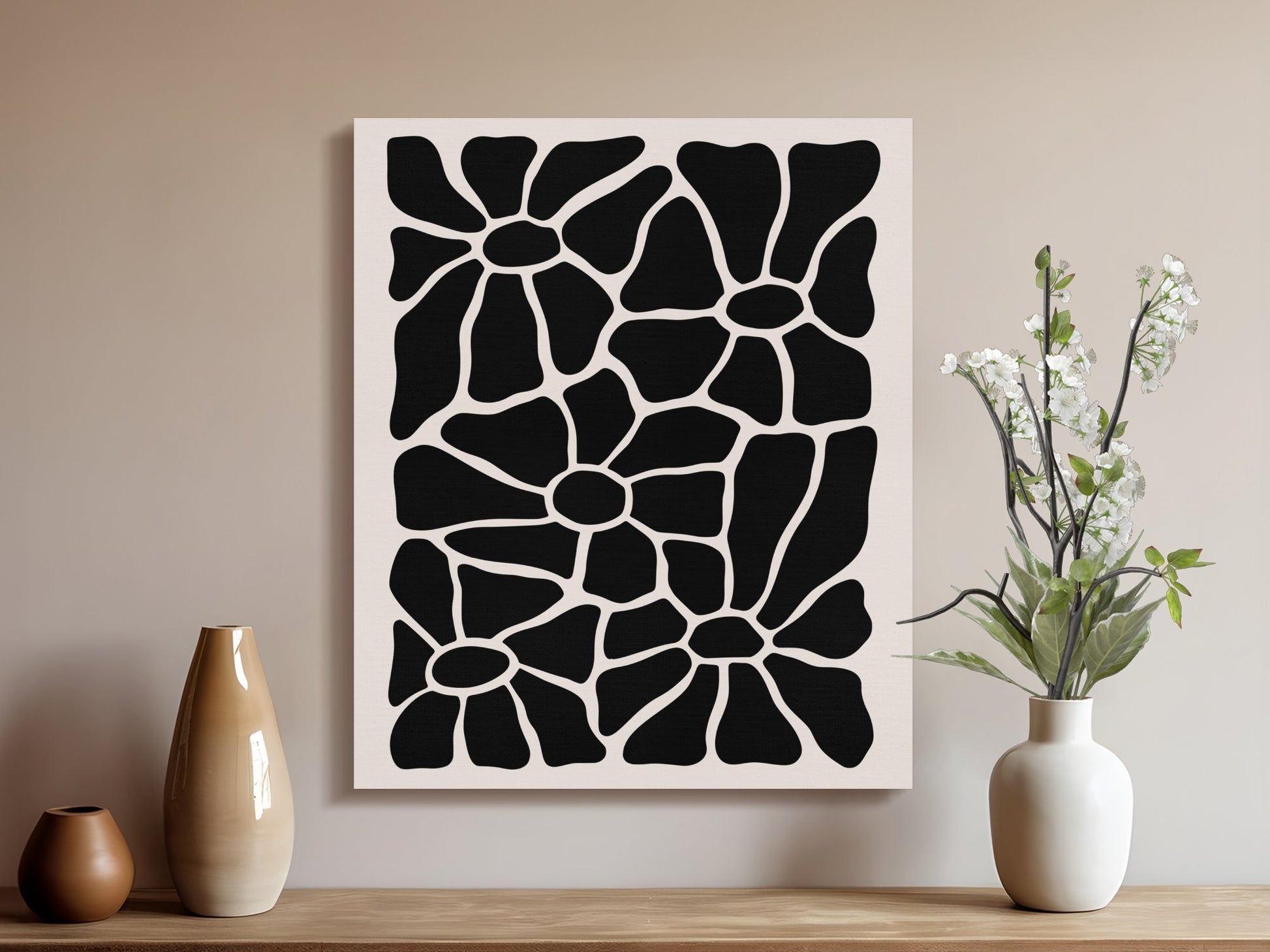 Premium Poster of Unique Black and White Floral Wall Art Canvas Wraps
