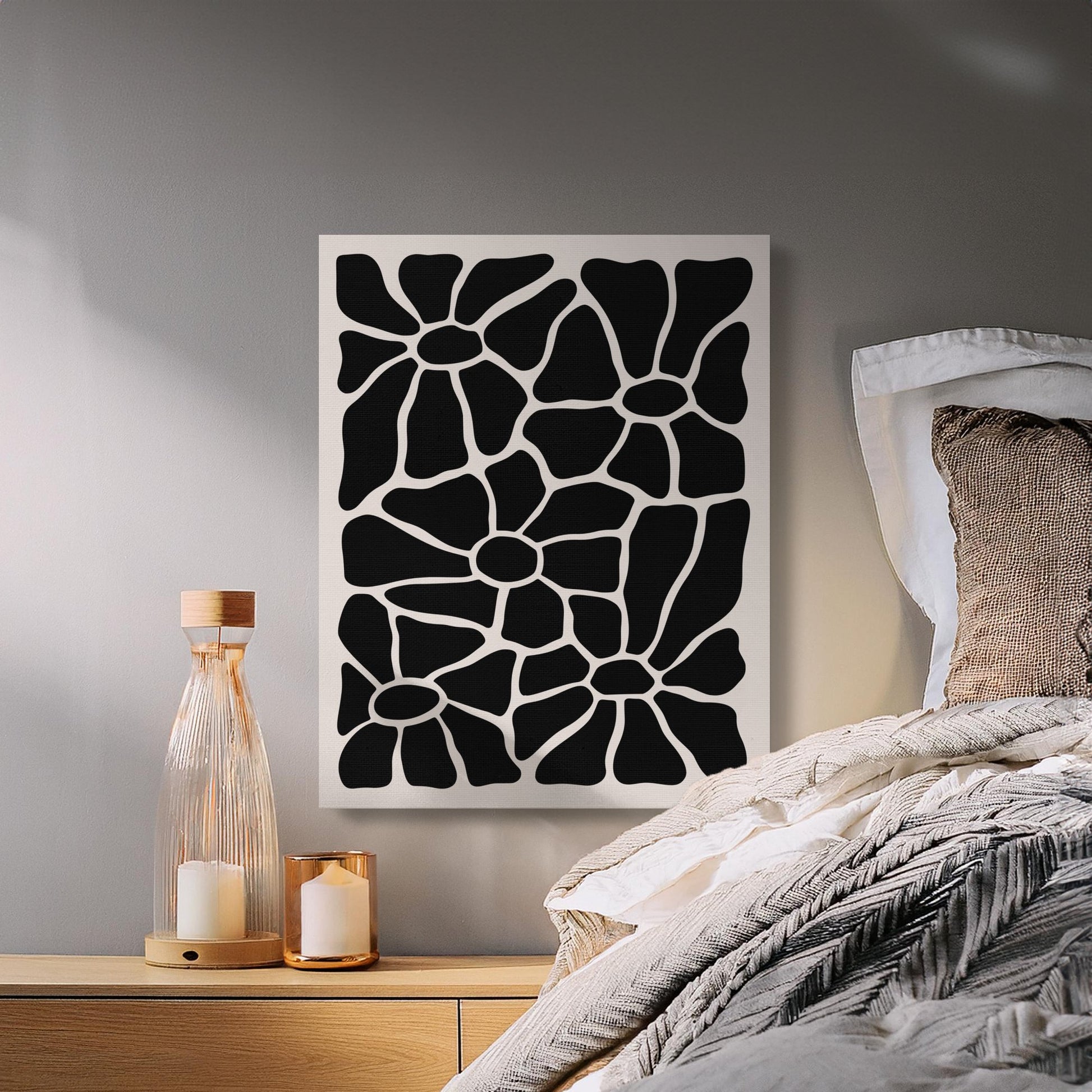Premium Poster of Unique Black and White Floral Wall Art Canvas Wraps