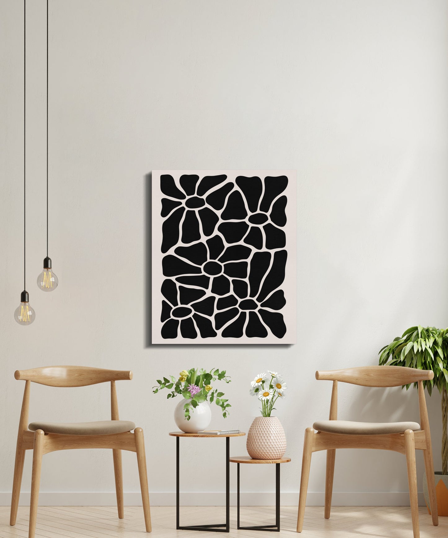 Premium Poster of Unique Black and White Floral Wall Art Canvas Wraps