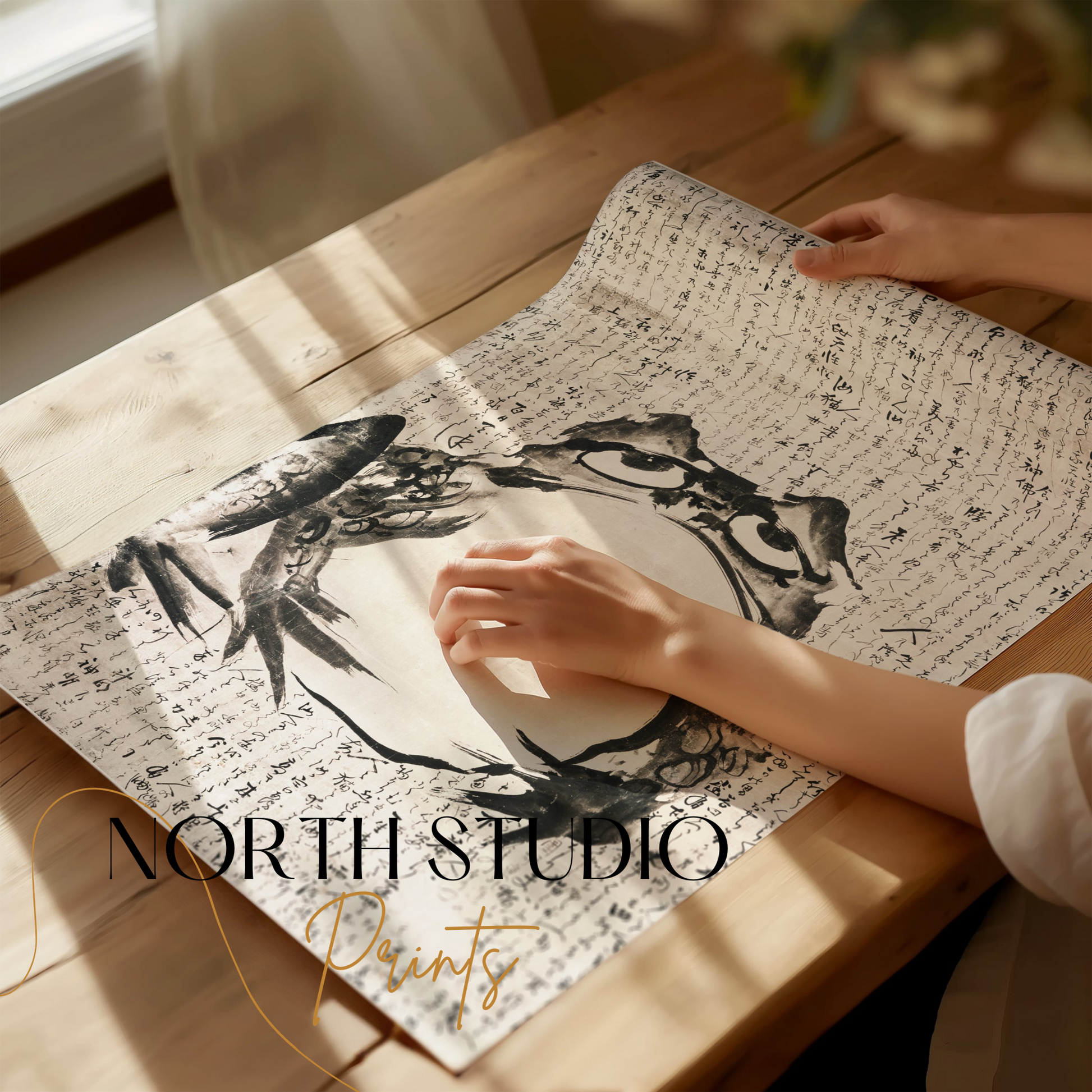 Premium Poster of Unique Frog Kanji Art Japanese Calligraphy Style Posters