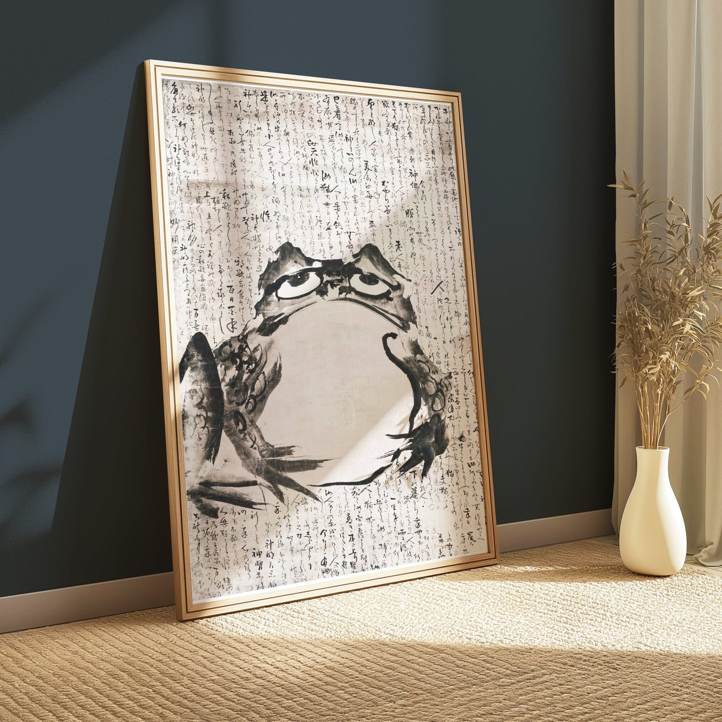 Premium Poster of Unique Frog Kanji Art Japanese Calligraphy Style Posters