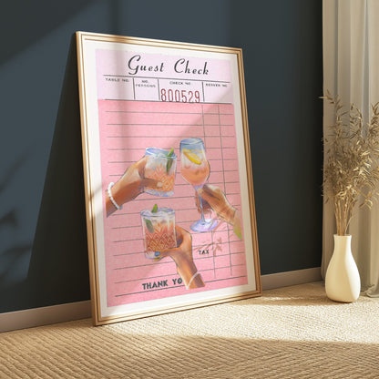 Premium Poster of Unique Guest Check with Drinks Art Decor Posters