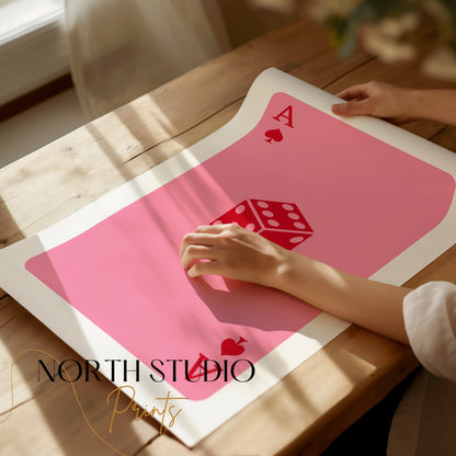 Premium Poster of Unique Pink Ace of Spades Playing Card Dice Art Posters