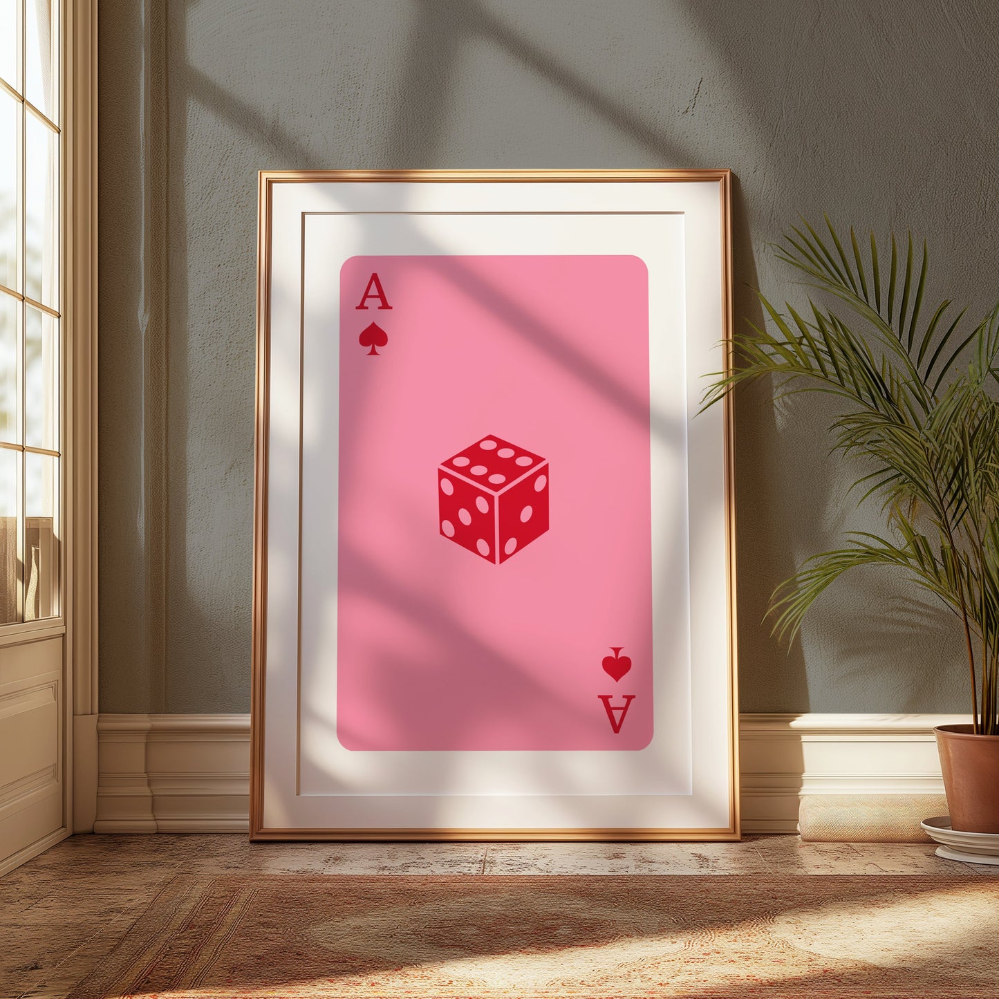 Premium Poster of Unique Pink Ace of Spades Playing Card Dice Art Posters