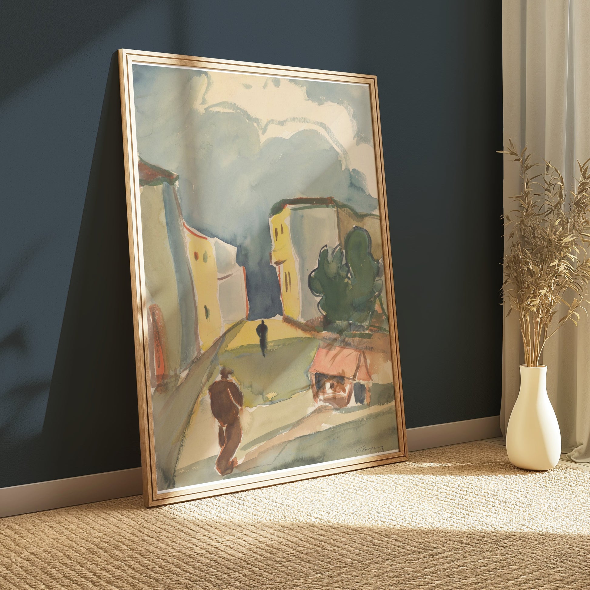 Premium Poster of Urban Landscape with Buildings and People Posters