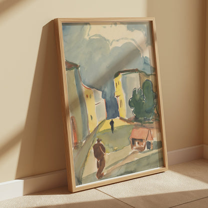 Premium Poster of Urban Landscape with Buildings and People Posters