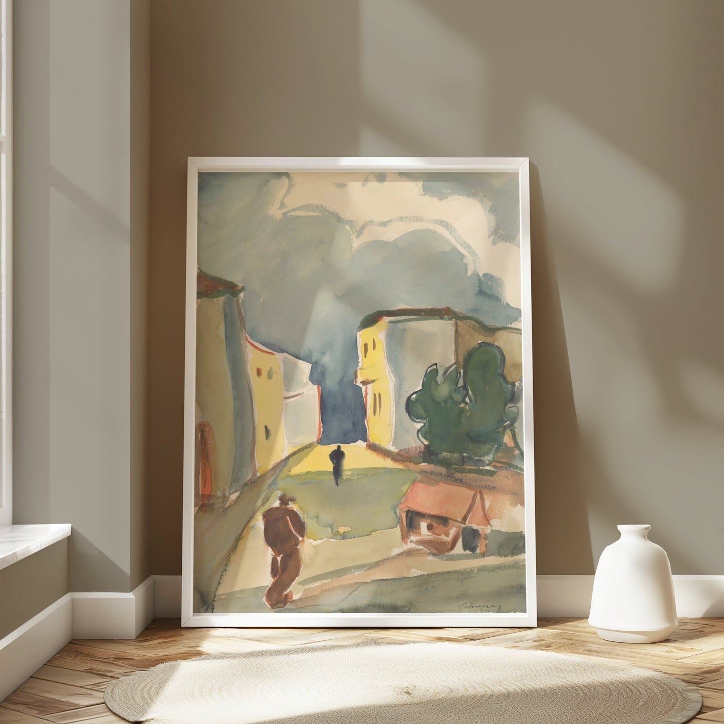 Premium Poster of Urban Landscape with Buildings and People Posters