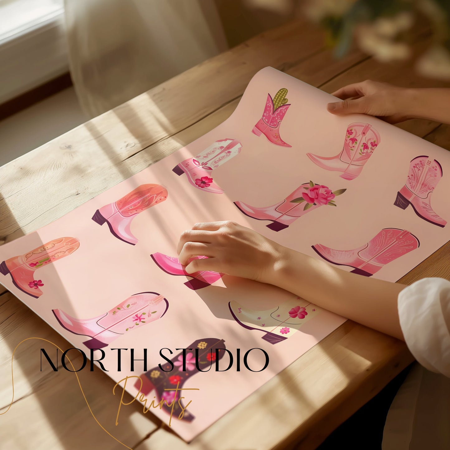 Premium Poster of Variety of Intricately Designed Pink Cowboy Boots Posters