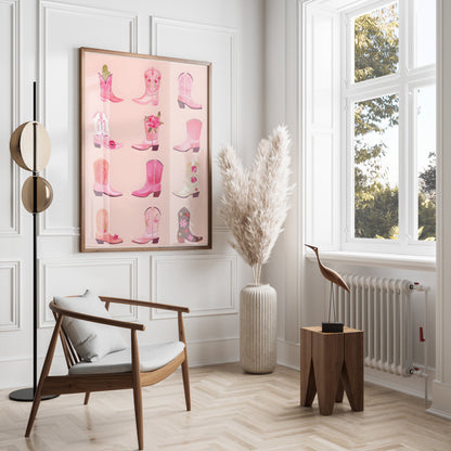 Premium Poster of Variety of Intricately Designed Pink Cowboy Boots Posters