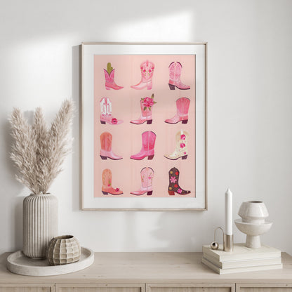Premium Poster of Variety of Intricately Designed Pink Cowboy Boots Posters