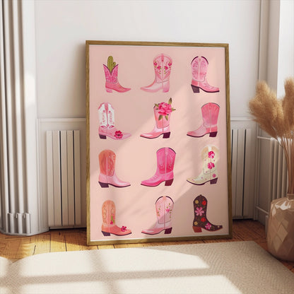 Premium Poster of Variety of Intricately Designed Pink Cowboy Boots Posters