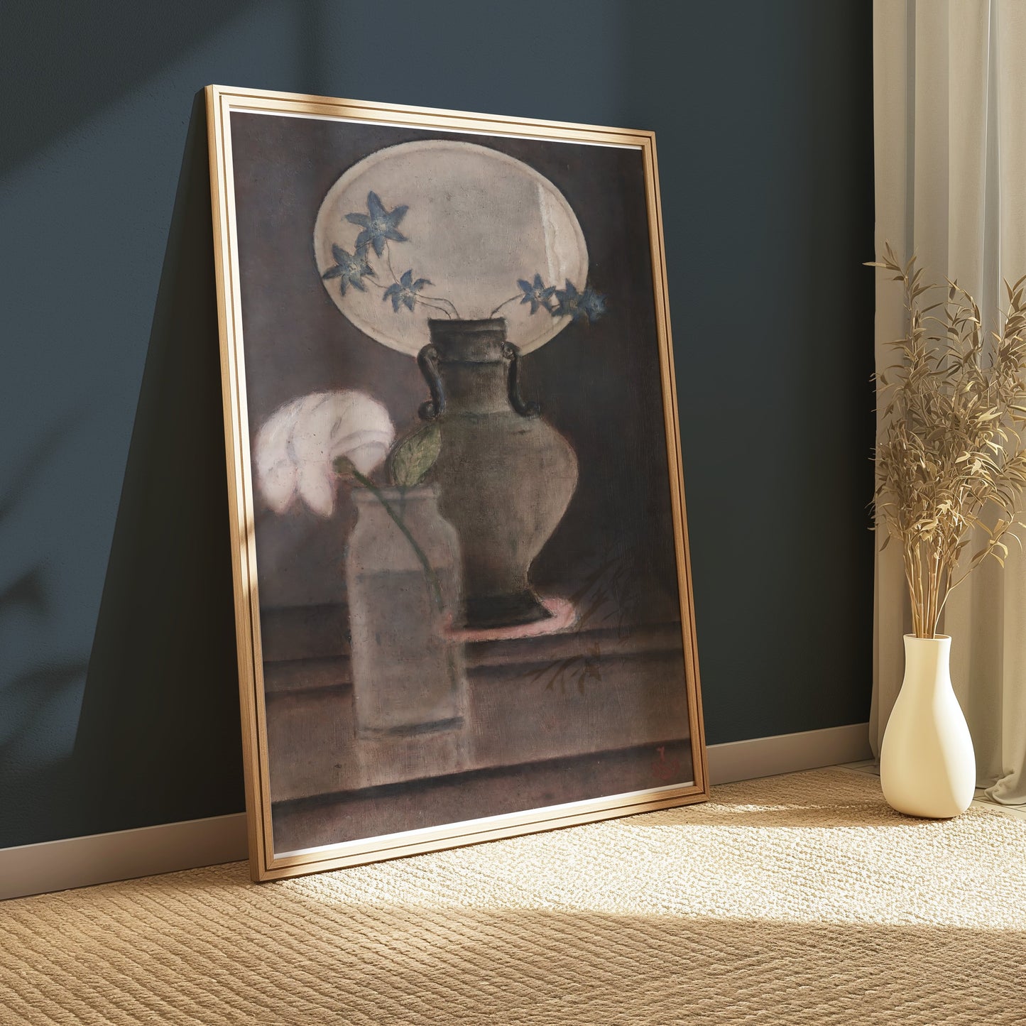 Premium Poster of Vase with Blue and White Flowers Artistic Posters