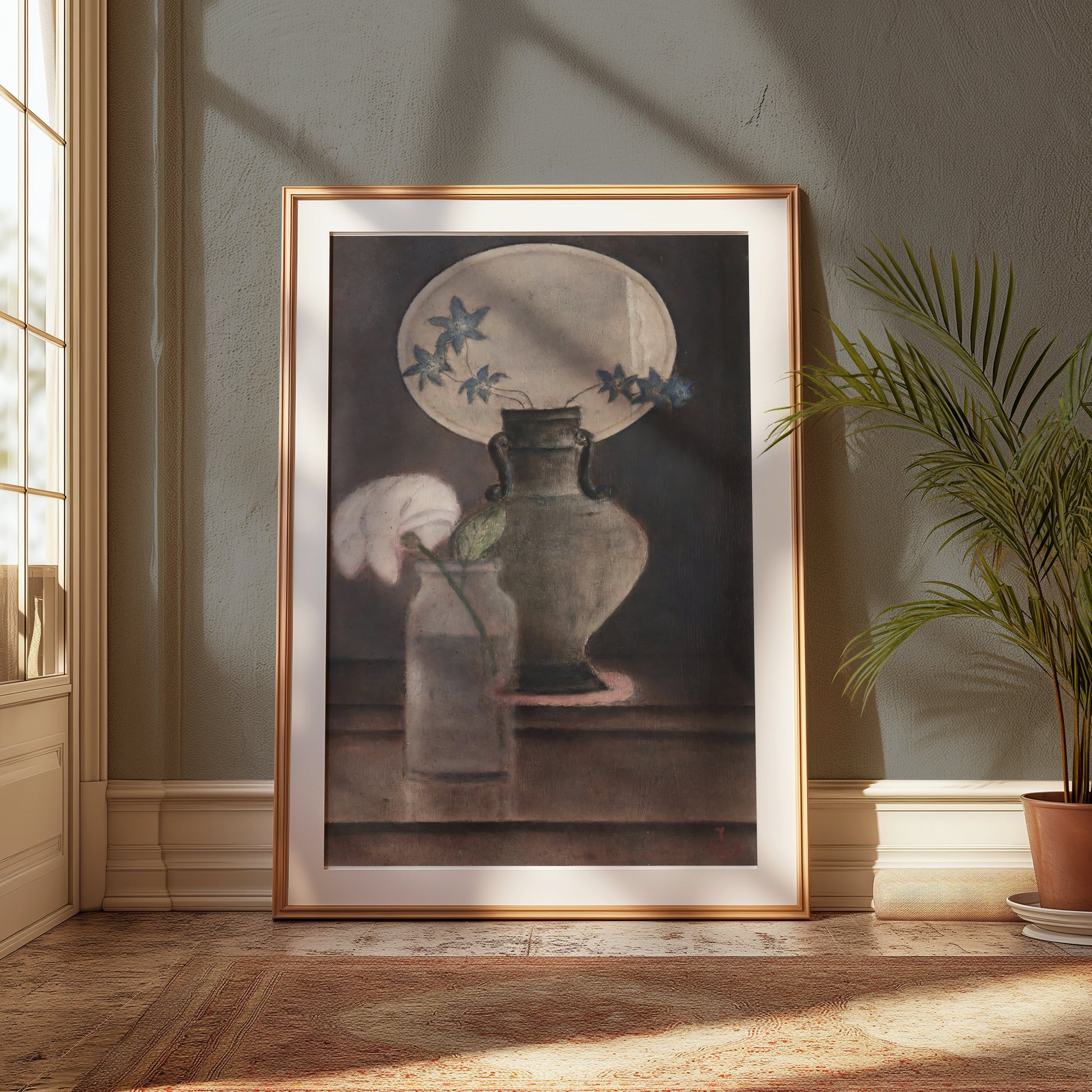Premium Poster of Vase with Blue and White Flowers Artistic Posters