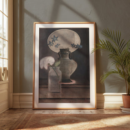 Premium Poster of Vase with Blue and White Flowers Artistic Posters