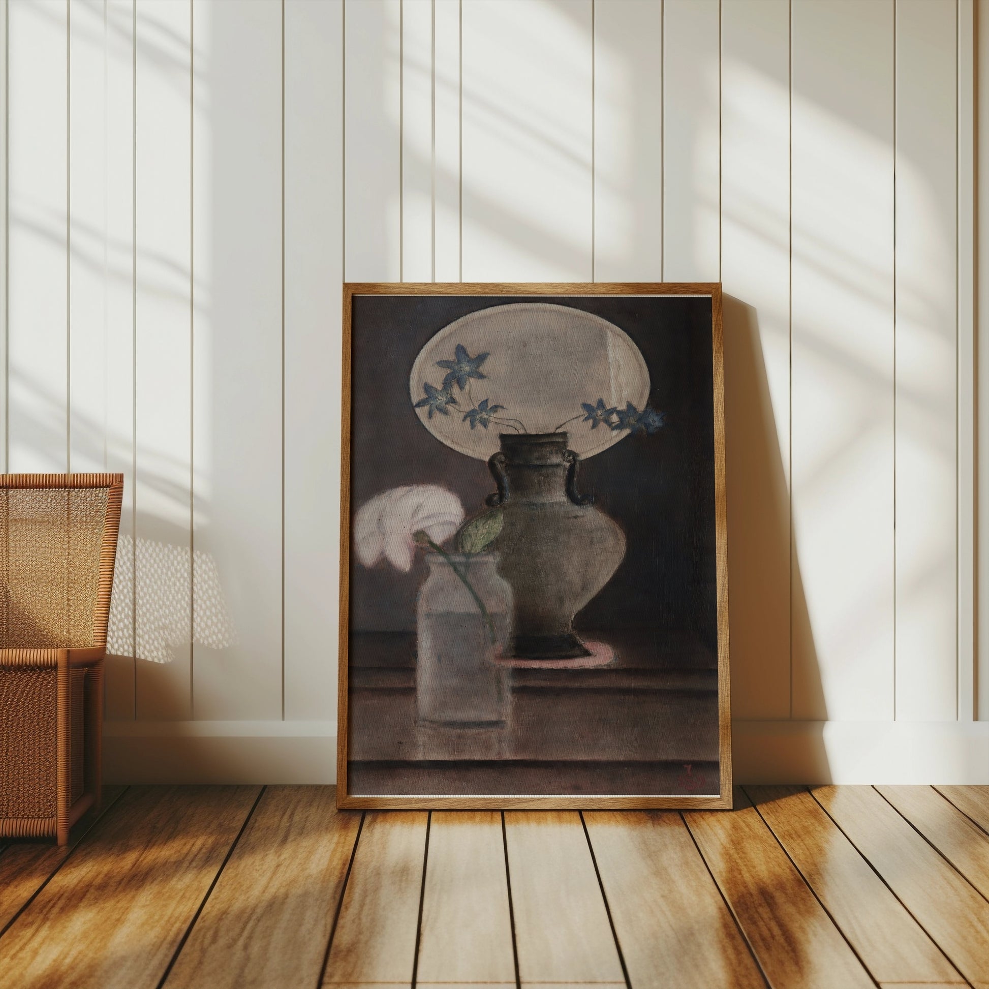 Premium Poster of Vase with Blue and White Flowers Artistic Posters
