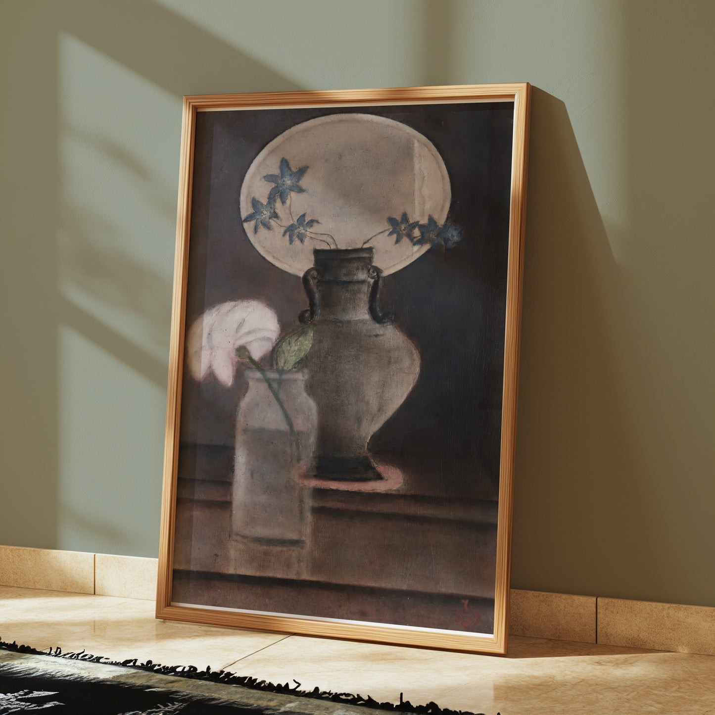 Premium Poster of Vase with Blue and White Flowers Artistic Posters