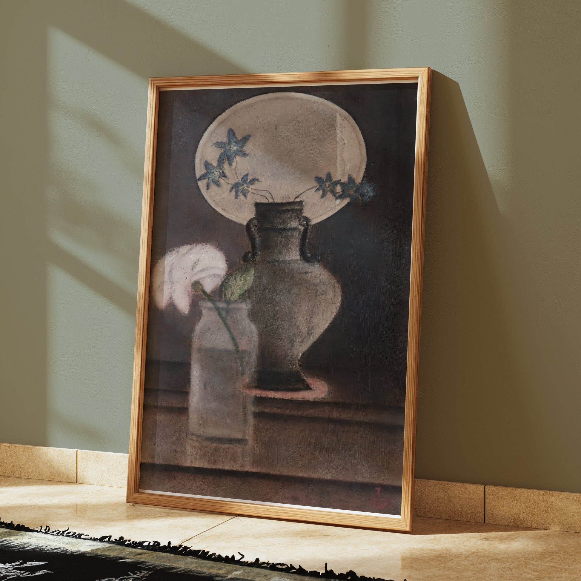 Premium Poster of Vase with Blue and White Flowers Artistic Posters