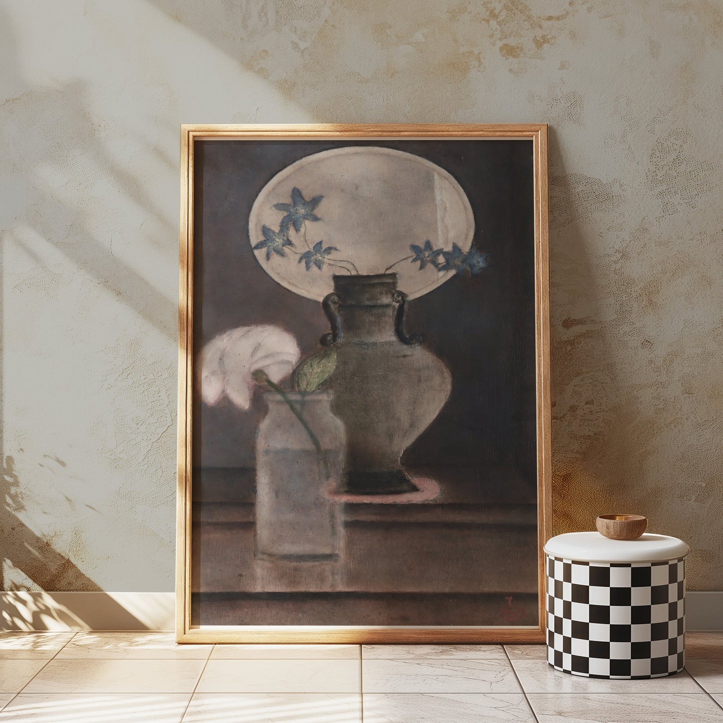 Premium Poster of Vase with Blue and White Flowers Artistic Posters