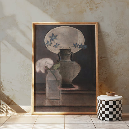 Premium Poster of Vase with Blue and White Flowers Artistic Posters
