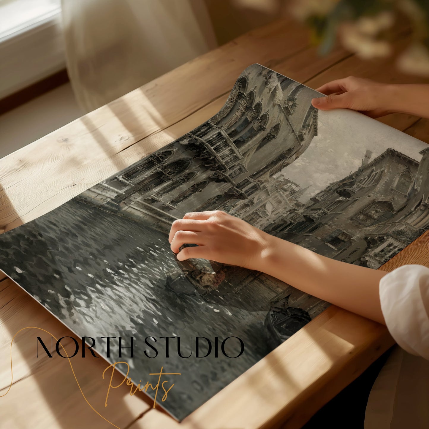 Premium Poster of Venetian Canal with Gondolas and Historic Buildings Posters