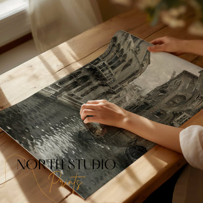 Premium Poster of Venetian Canal with Gondolas and Historic Buildings Posters