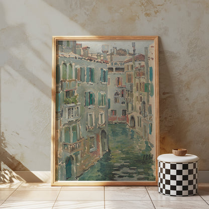 Premium Poster of Verdant Canal Street Scene Vintage Art Posters