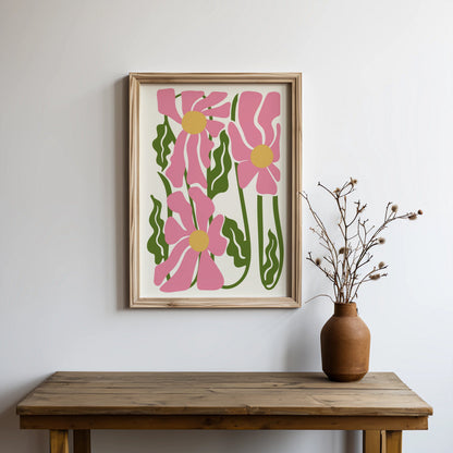 Premium Poster of Vibrant Abstract Flowers Artwork Colorful Pink Green Posters