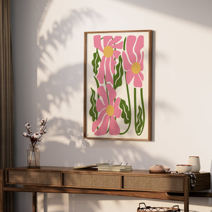 Premium Poster of Vibrant Abstract Flowers Artwork Colorful Pink Green Posters