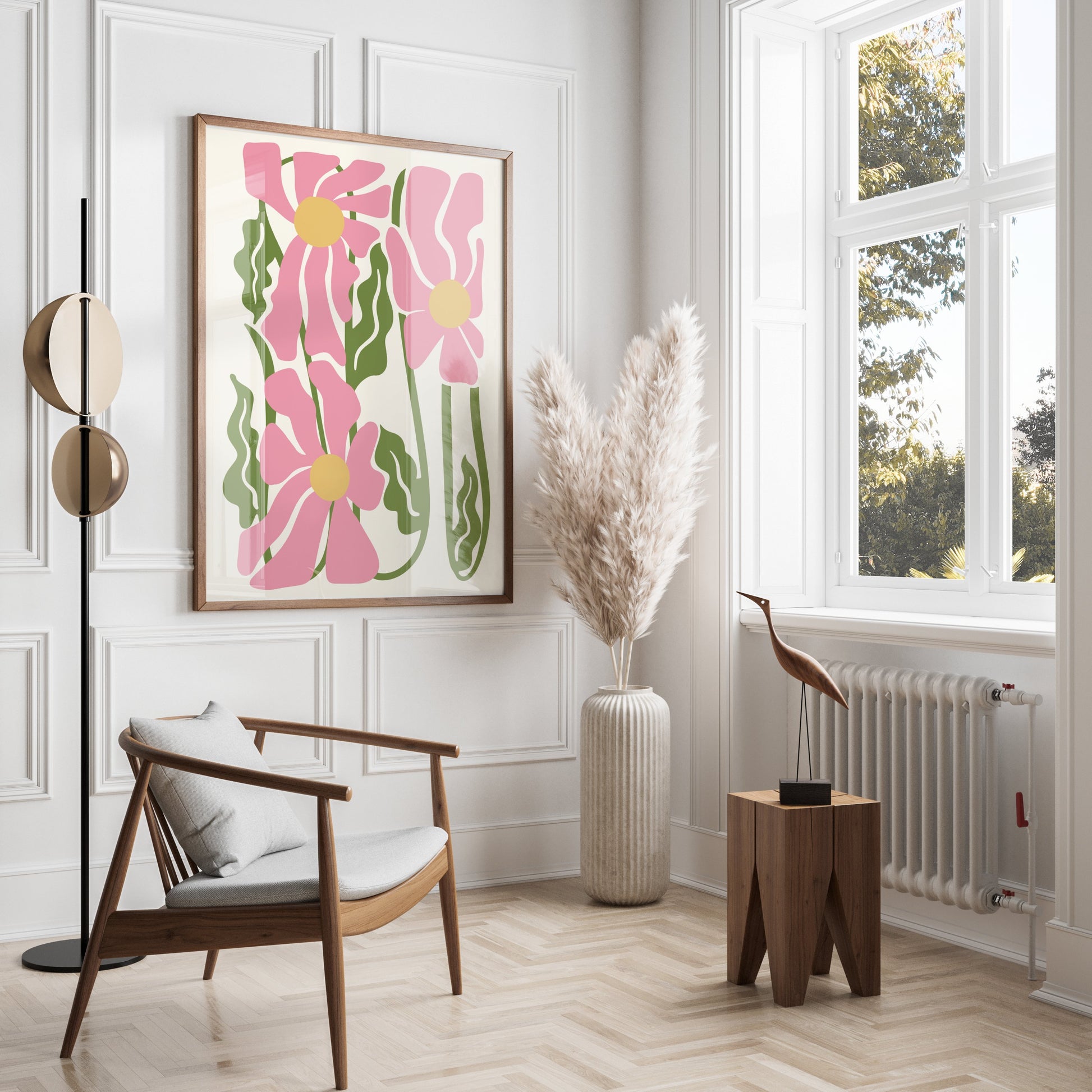 Premium Poster of Vibrant Abstract Flowers Artwork Colorful Pink Green Posters