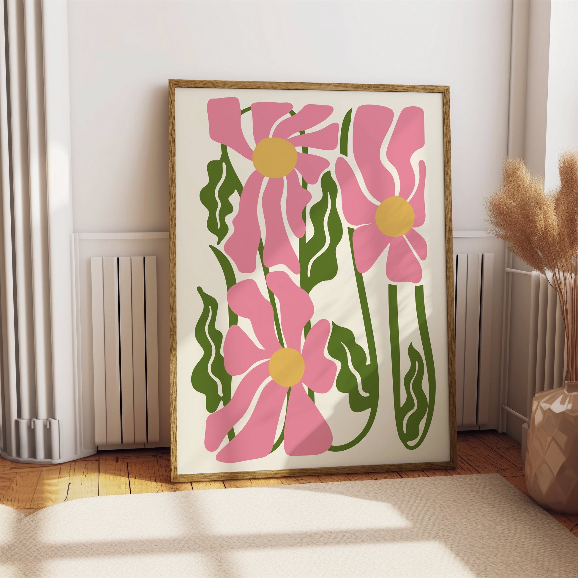 Premium Poster of Vibrant Abstract Flowers Artwork Colorful Pink Green Posters