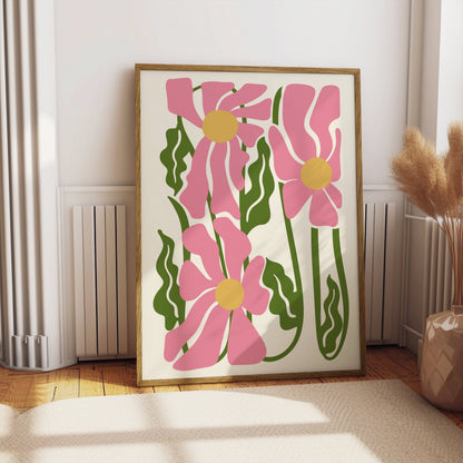 Premium Poster of Vibrant Abstract Flowers Artwork Colorful Pink Green Posters