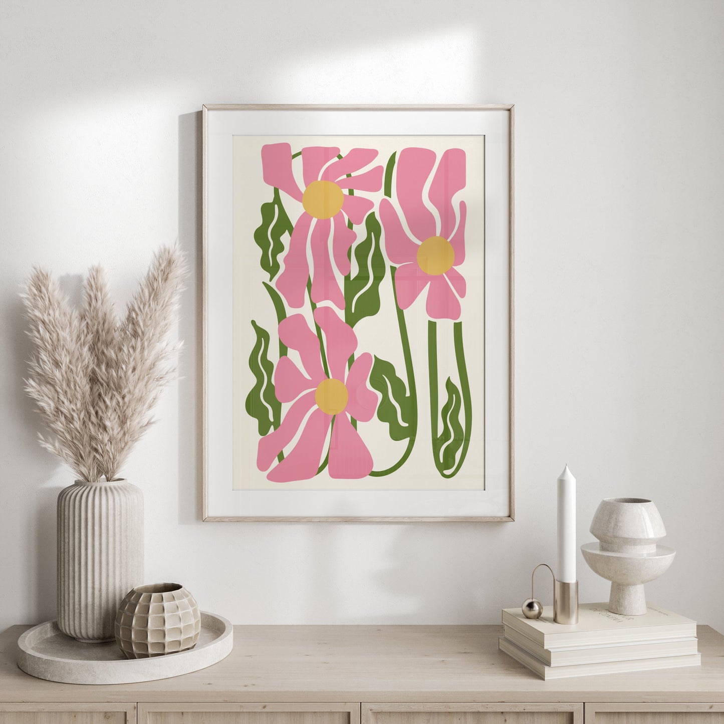 Premium Poster of Vibrant Abstract Flowers Artwork Colorful Pink Green Posters