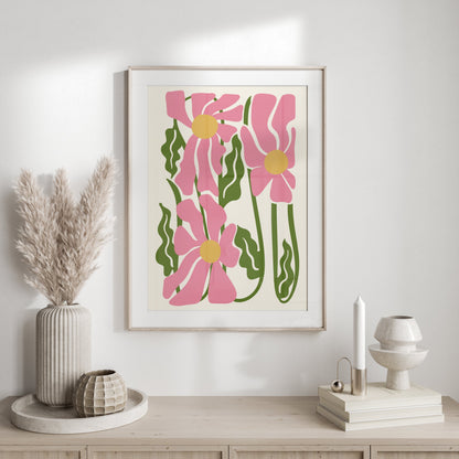 Premium Poster of Vibrant Abstract Flowers Artwork Colorful Pink Green Posters