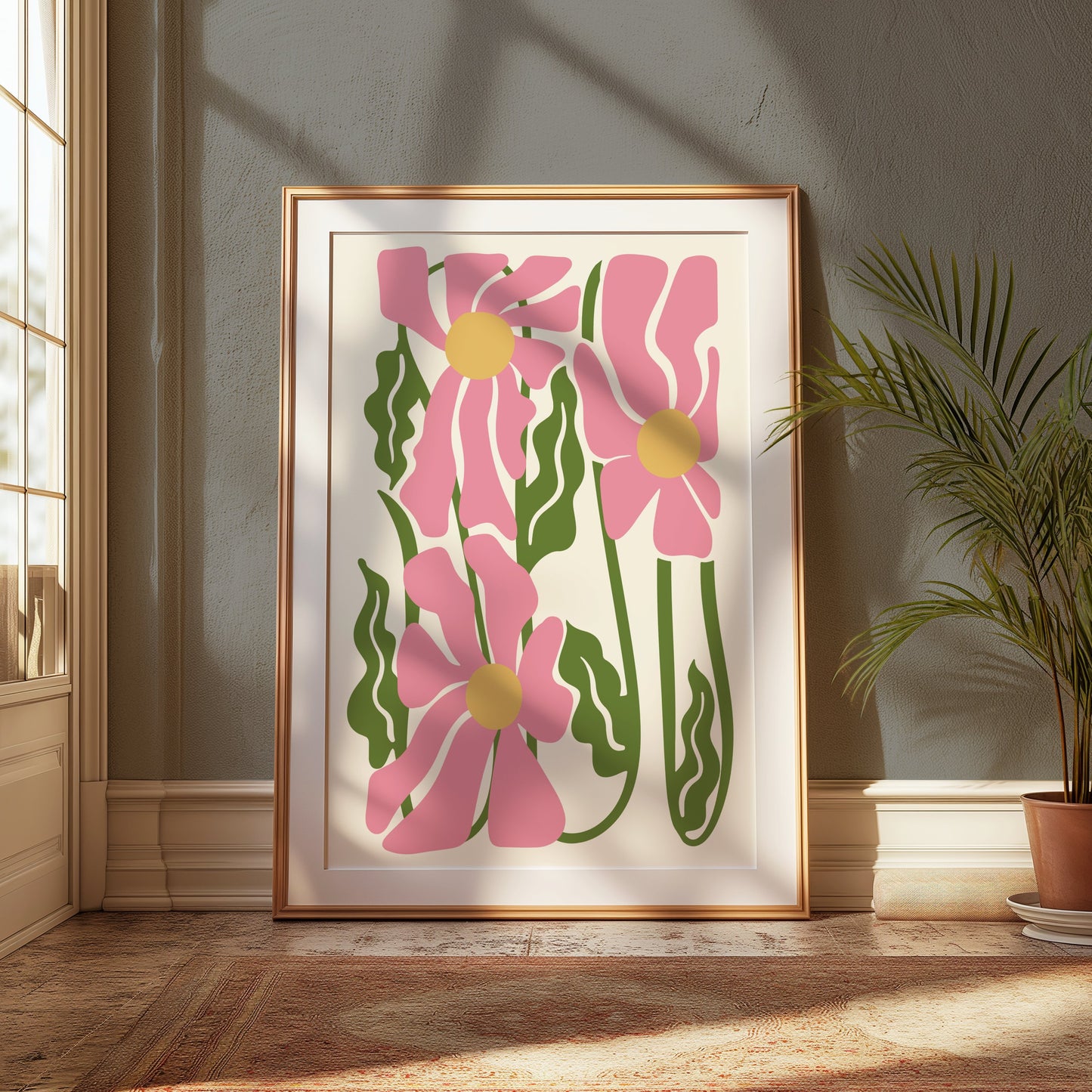 Premium Poster of Vibrant Abstract Flowers Artwork Colorful Pink Green Posters
