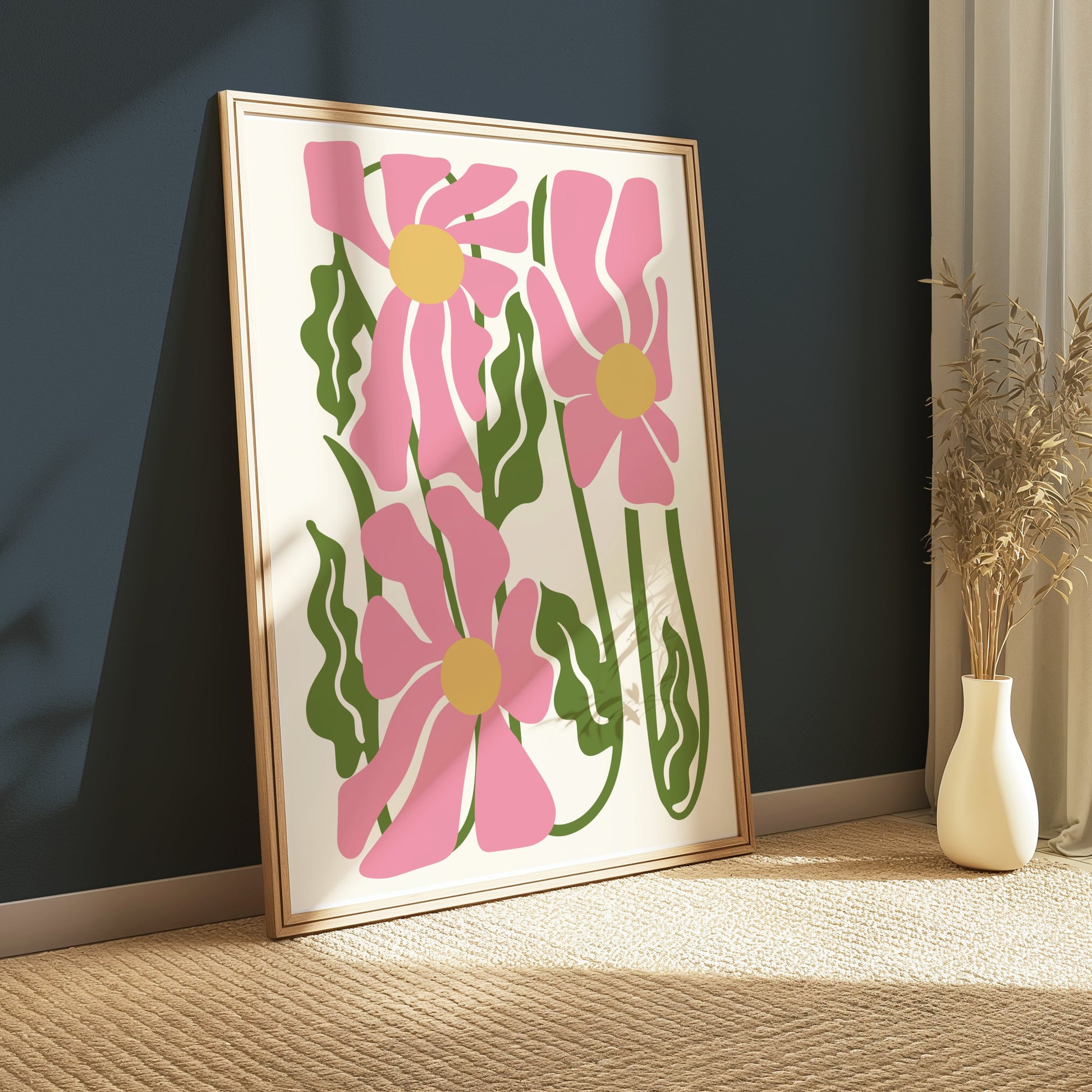 Premium Poster of Vibrant Abstract Flowers Artwork Colorful Pink Green Posters