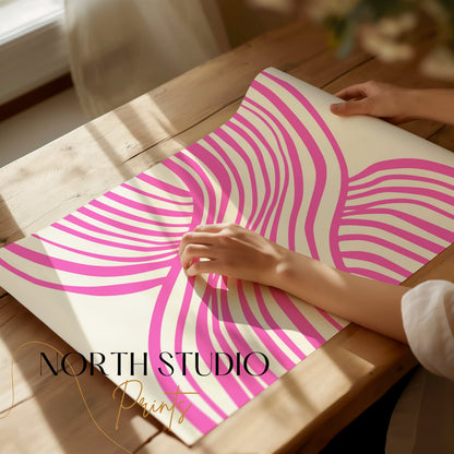 Premium Poster of Vibrant Abstract Pink and White Wave Design Posters