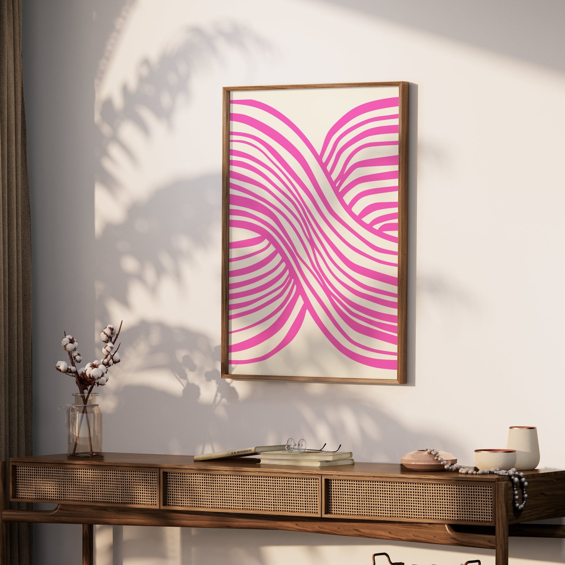 Premium Poster of Vibrant Abstract Pink and White Wave Design Posters