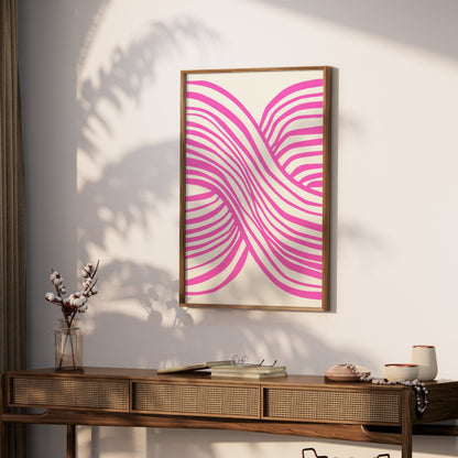 Premium Poster of Vibrant Abstract Pink and White Wave Design Posters