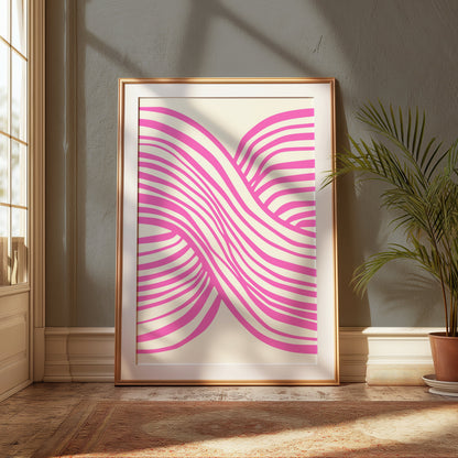Premium Poster of Vibrant Abstract Pink and White Wave Design Posters