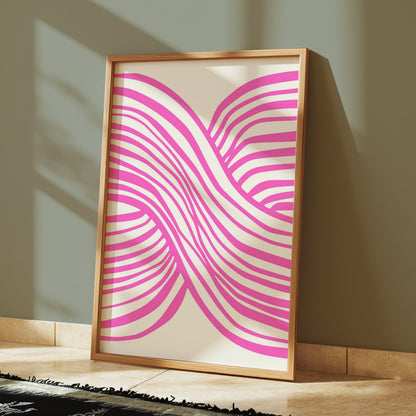 Premium Poster of Vibrant Abstract Pink and White Wave Design Posters