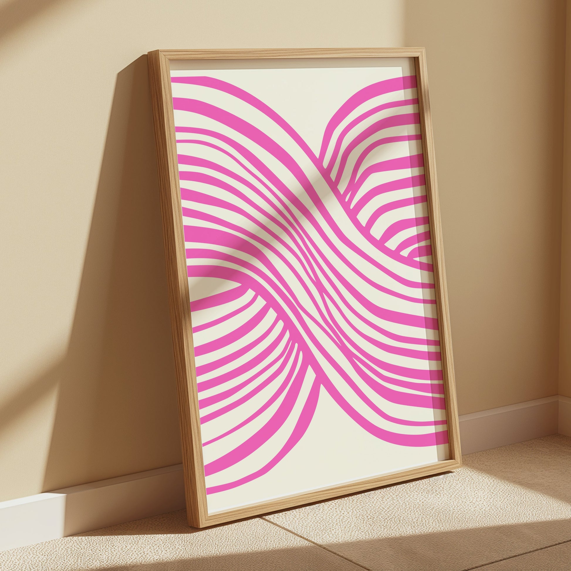 Premium Poster of Vibrant Abstract Pink and White Wave Design Posters