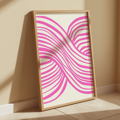 Premium Poster of Vibrant Abstract Pink and White Wave Design Posters