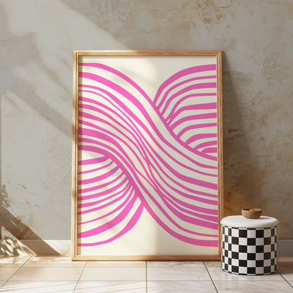 Premium Poster of Vibrant Abstract Pink and White Wave Design Posters