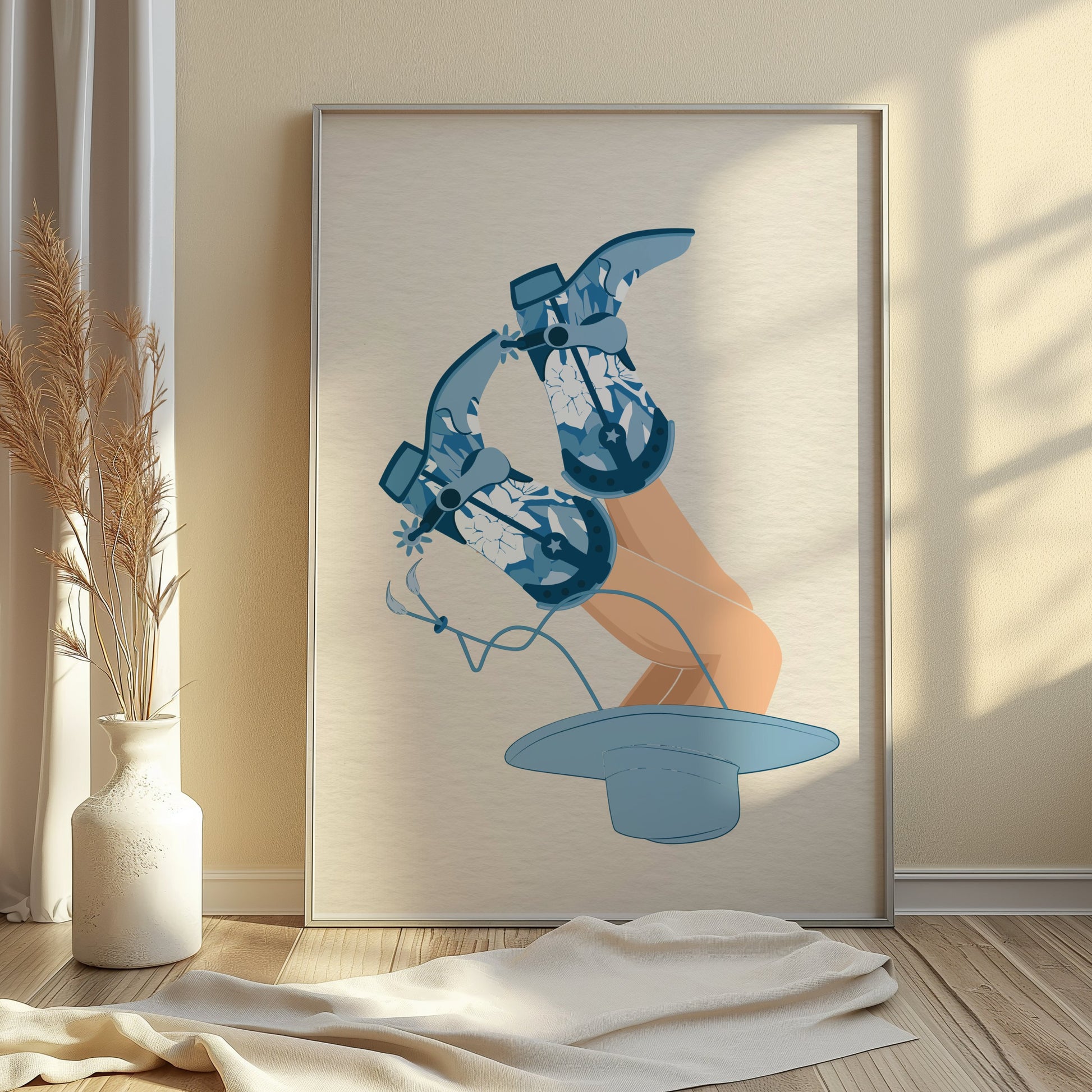 Premium Poster of Vibrant Art of Upside Down Cowboy Boots Posters