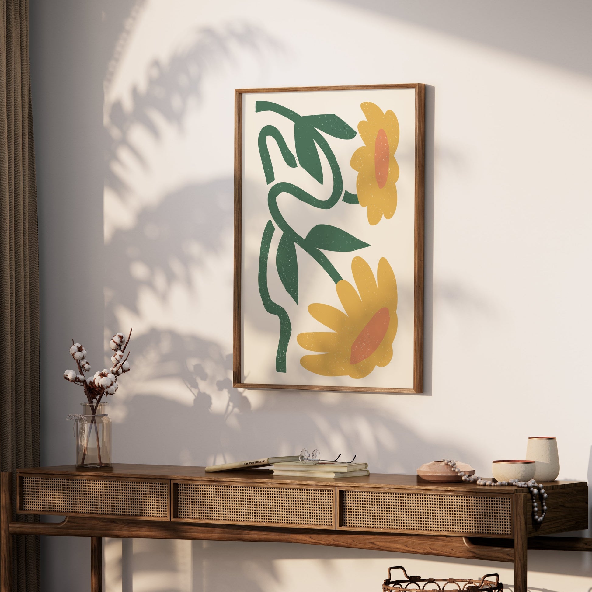 Premium Poster of Vibrant Artistic Floral Design with Yellow Blossoms Posters
